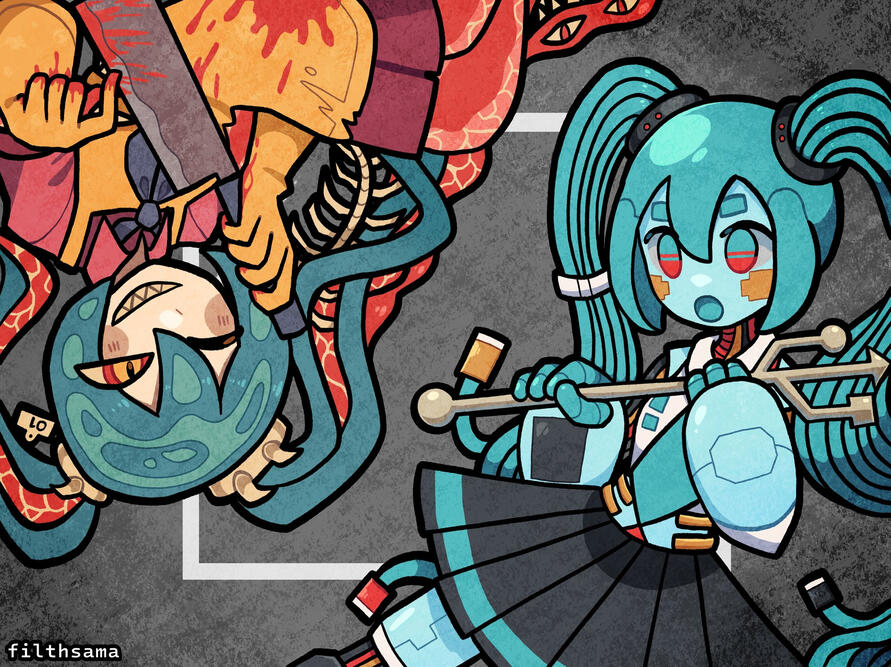 Fanart of alleesaur's Miku designs (2024)